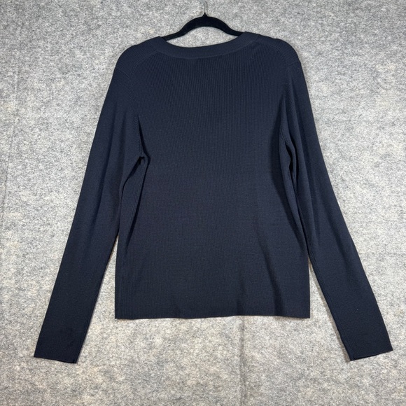 Banana Republic Deep Navy Silk Cashmere V Neck Sweater XL Ribbed Knit Minimalist - Picture 10 of 13